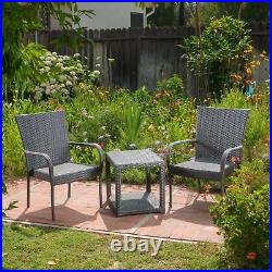 Parham Outdoor 3 Piece Grey Wicker Stacking Chair Chat Set
