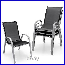 Patijoy Set of 4 Patio Dining Chairs Stackable Armrest Space Saving Garden Black