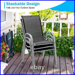 Patijoy Set of 4 Patio Dining Chairs Stackable Armrest Space Saving Garden Black