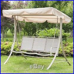 PatioPost Outdoor Porch Swing Canopy Sling Chair 3 Seats with Steel Frame Patio