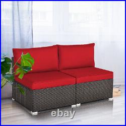 Patio 2PCS Rattan Armless Sofa Sectional Furniture Conversation Set WithCushion