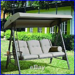 Patio 3 Seat Outdoor Polyester Canopy Swing Hammock Steel Frame Adjustable Taupe