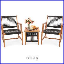 Patio 3pcs Acacia Wood Outdoor Furniture Bistro Set All-Weather Rope Woven