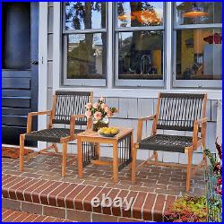 Patio 3pcs Acacia Wood Outdoor Furniture Bistro Set All-Weather Rope Woven