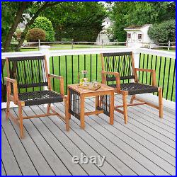 Patio 3pcs Acacia Wood Outdoor Furniture Bistro Set All-Weather Rope Woven