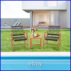 Patio 3pcs Acacia Wood Outdoor Furniture Bistro Set All-Weather Rope Woven