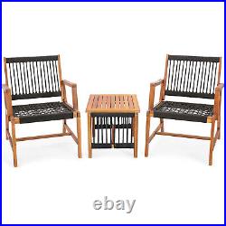 Patio 3pcs Acacia Wood Outdoor Furniture Bistro Set All-Weather Rope Woven