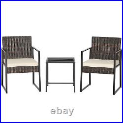 Patio 3pcs Furniture Set Heavy Duty Cushioned Wicker Rattan Chairs Table Outdoor