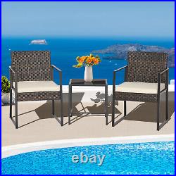 Patio 3pcs Furniture Set Heavy Duty Cushioned Wicker Rattan Chairs Table Outdoor