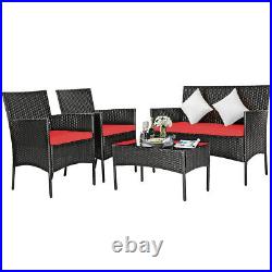 Patio 4PCS Rattan Furniture Set Cushioned Sofa Coffee Table Backyard Balcony Red