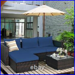 Patio 5PCS Wicker Furniture Set Sectional Conversation Sofa With Coffee Table Navy