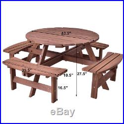 Patio 8 Seat Wood Picnic Table Beer Dining Seat Bench Set Pub Garden Yard