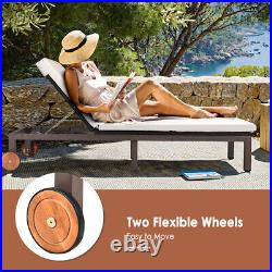 Patio Adjustable Rattan Recliner Chaise Lounge Chair with Cushion Wheels