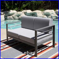 Patio Aluminum Outdoor Loveseat, Patio Sofa Couch Chair with Cushions (Grey)