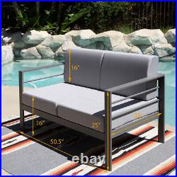 Patio Aluminum Outdoor Loveseat, Patio Sofa Couch Chair with Cushions (Grey)