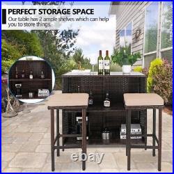 Patio Bar Set Outdoor Rattan Stools with Beige Cushions 3pc Patio Furniture