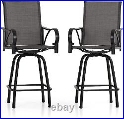 Patio Bar Stools Set of 2 Swivel Outdoor Barstool Bar Height Chairs Gray