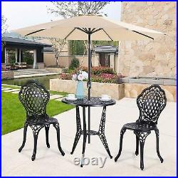Patio Bistro Set of 3 Outdoor Furniture Chairs Table with Umbrella Hole Retro