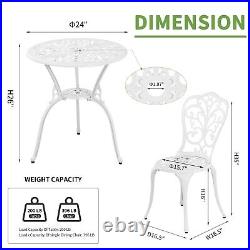 Patio Bistro Sets 3 Piece Cast Aluminum Bistro Table and Chairs Set of 2 White