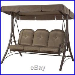 Patio Canopy Swing Brown 3 Seat Hammock Porch Padded Outdoor Glider
