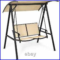 Patio Canopy Swing Outdoor Swing Chair 2-Person Canopy Hammock Beige