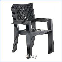 Patio Chair Set of 2 Black Stackable Waterproof Outdoor Dining Chairs Furniture
