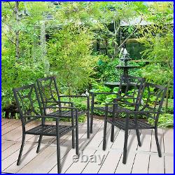Patio Chair Set of 2 Metal Armrest Chairs Stackable Outdoor Dining Chairs Black