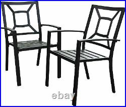 Patio Chair Set of 2 Metal Armrest Chairs Stackable Outdoor Dining Chairs Black