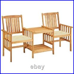 Patio Chairs with Tea Table and Cushions Solid Acacia Wood