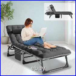 Patio Chaise Lounge Chair 4-Gear Portable Lounger Recliner with Detachable Pillow