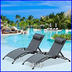 Patio Chaise Lounge Set of 2 Adjustable Chairs withArm Headrest for Pool, outside