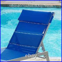 Patio Chaise Lounge Set of 3 Adjustable Steel Textilene Pool Lounge Chairs Blue