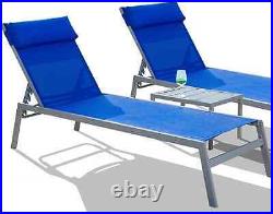 Patio Chaise Lounge Set of 3 Adjustable Steel Textilene Pool Lounge Chairs Blue