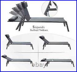 Patio Chaise Lounge Set of 3 Adjustable Steel Textilene Pool Lounge Chairs Grey