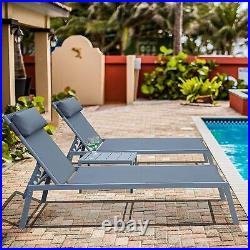Patio Chaise Lounge Set of 3 Adjustable Steel Textilene Pool Lounge Chairs Grey