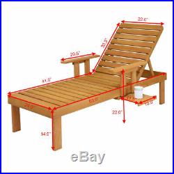 Patio Chaise Sun Lounger Outdoor Garden Side Tray Deck Chair Beach Chair Wood
