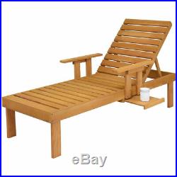 Patio Chaise Sun Lounger Outdoor Garden Side Tray Deck Chair Beach Chair Wood