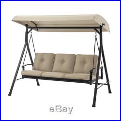 Patio Cushion Swing Canopy 3 Person Padded Seats Outdoor Furniture Backyard Tan