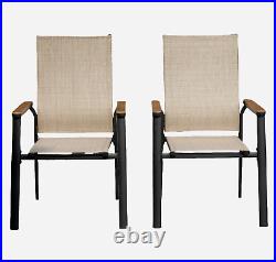 Patio Dining Chairs Set of 2 Aluminum Outdoor Stackable Chairs Heavy Duty Beige