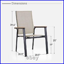 Patio Dining Chairs Set of 2 Aluminum Outdoor Stackable Chairs Heavy Duty Beige