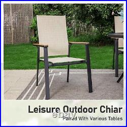 Patio Dining Chairs Set of 2 Aluminum Outdoor Stackable Chairs Heavy Duty Beige