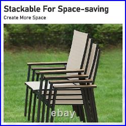 Patio Dining Chairs Set of 2 Aluminum Outdoor Stackable Chairs Heavy Duty Beige