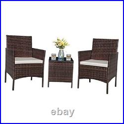Patio Dining PE Rattan Wicker Chair Furniture Set 3 Pieces Brown and Beige