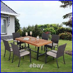 Patio Dining Set for 6 People Outdoor Table Wooden Rattan Chairs with Cushion