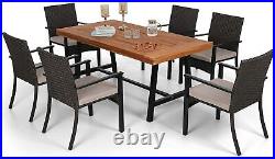 Patio Dining Set for 6 People Outdoor Table Wooden Rattan Chairs with Cushion
