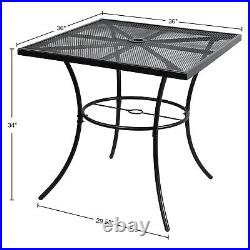 Patio Dining Table for 4 Outdoor Metal Steel Square Table with Umbrella Hole