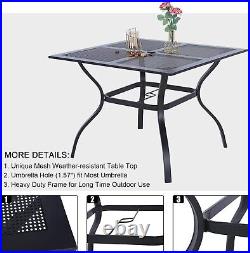 Patio Dining Table for 4 Person Outdoor Table with Umbrella Hole Square Black