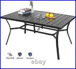 Patio Dining Table for 6 Person Rectangular with Umbrella Hole Outdoor Table