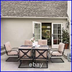 Patio Dining Table with 1.9 Umbrella Hole for 6 Person Metal Outdoor Tables