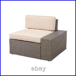 Patio Festival Sectional Set with Cushions 24.8H x 92W Seats 5 People Beige